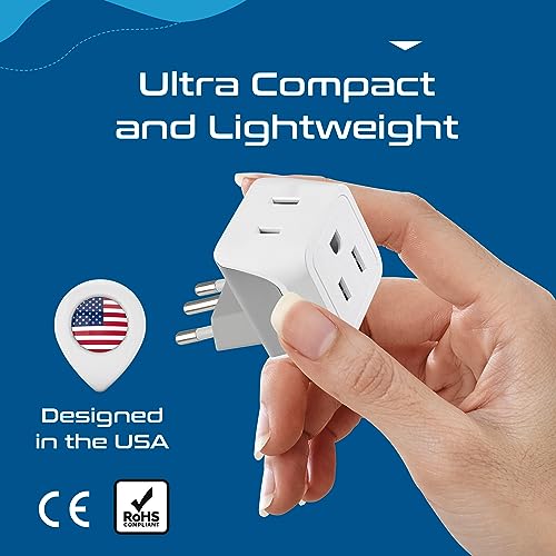 Ceptics Switzerland Travel Adapter Plug White Gray - Dual USA Input, Type J, Compact & Safe