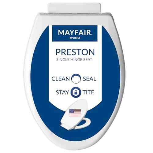 Mayfair Preston Easy to Clean Single Hinge Toilet Seat, Modern Slow Close Plastic Toilet Seat, Made in USA, Elongated, White