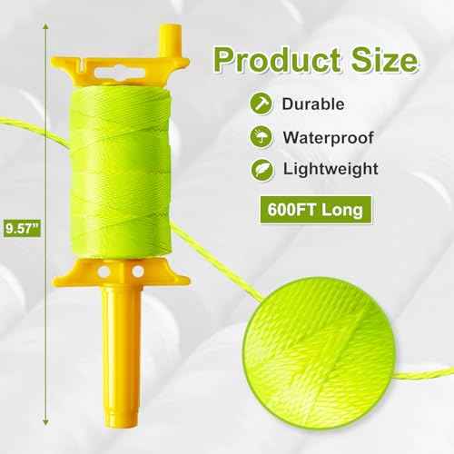 Reloadable Line Reel,Mason Line String Line,600 Ft Length Nylon Twine,Nylon String for Gardening Or Masonry Tools,Twine String for Gardening,Yellow