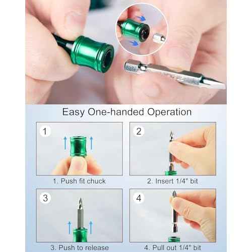 Push to Unlock,Katerk 6pcs 1/4 inch Hex Shank Aluminum Alloy Screwdriver Bit Holder Light-Weight Quick-Change Extension Bar Keychain Drill Screw Adapter Portable,Black Carabiner,Tool Gifts for Men