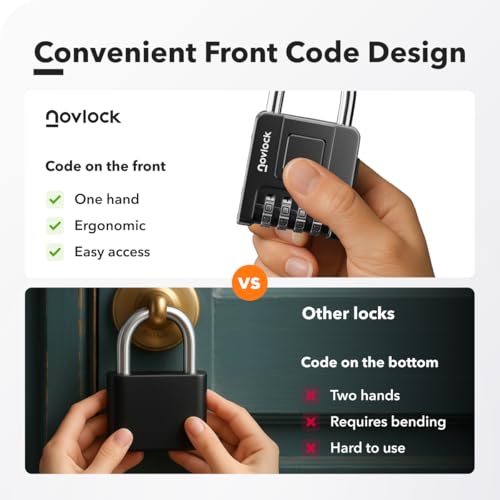 NovLock Black Combination Weatherproof Padlock - Indoor & Outdoor Use