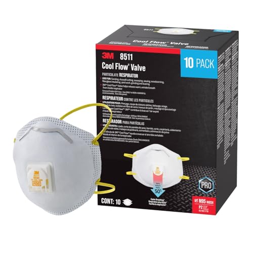 3M 8511 N95 Respirator Mask with Cool Flow Valve - 10 Pack, Disposable Safety Mask