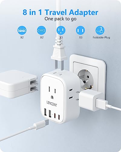 LENCENT European Travel Plug Adapter Type C Foldable 17.5W - US to Europe