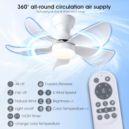 Kviflon 30 Inch White Ceiling Fan with Light & Remote Control, Reversible Blades