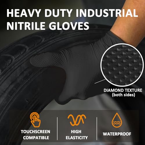 Working Nitrile Gloves, 10 Mil Thick, 3D Diamond Texture, Puncture & Tear Resistant, Latex Free, Powder Free