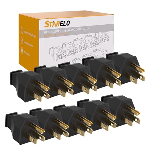 STARELO 10PCS NEMA 5-15P Electrical Replacement Plugs 125V 15A Male Extension Cord Ends