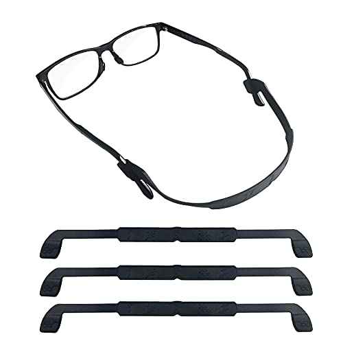 Silicone kids glasses Straps, 3pcs Non-slip Elastic Sports Eyeglasses Straps for Boys and Girls, Sunglasses holder lanyard string, No-Tail eyewear retainer for toddler, Black