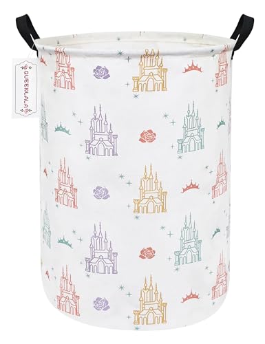 QUEENLALA Round Foldable Waterproof Laundry Basket - Rose Castle Pattern, 15.7x19.7 in