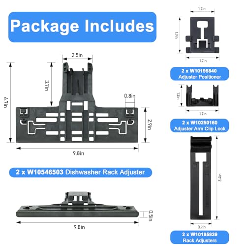 Funmit W10546503 Top Rack Adjuster Kit for KitchenAid Dishwasher