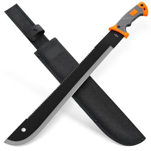 Grand Way Orange 25" Heavy Duty Survival Machete with Sheath & Serrated Blade