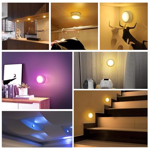 BLS White LED Puck Lights 6 Pack with Remote, RGB Color Changing & Dimming