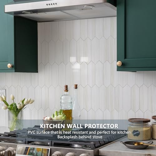 Vamos Tile Glossy Dolomite White Hexagon Peel and Stick Backsplash Tile - 10 Sheets, 12.8 x 12.8 Inches, Self-Adhesive Wall Tile for Kitchen & Bathroom