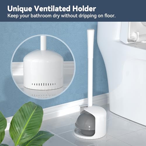 TRENTI White Toilet Plunger with Holder - Heavy Duty 5.3-Inch Drain Cleaner, Foldable Rubber Design, 19.5-Inch Ergonomic Handle, Drip-Free Bathroom Tool - Variation 1