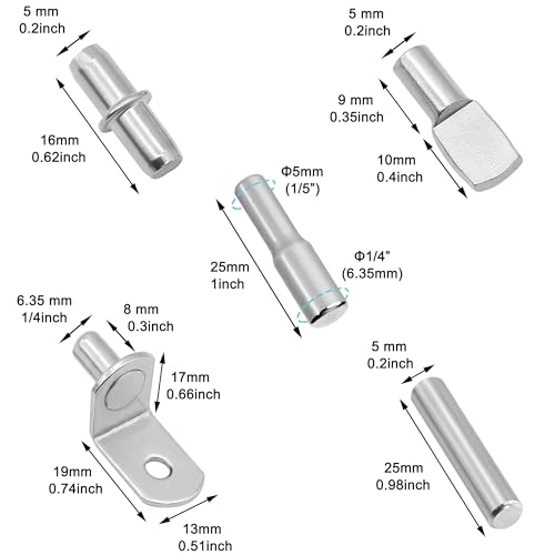 Cerpourt Silver Shelf Pins Pegs Kit - 144 Pcs Metal Support Supports with Rubber Covers for Cabinets & Shelves