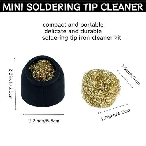 Kaisiking Soldering Iron Tip Cleaner 3Pcs Soft Coiled Brass Tip Cleaner with Silicone Holder Non-slip Solder Tip Cleaners, No Water Needed, Black