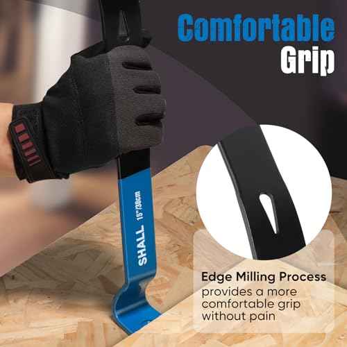 SHALL 15'' Flat Pry Bar, Heavy-Duty Nail Puller Crowbar, High-Carbon Steel Utility Claw Bar, Wonder Bar, Corrosion Resistant Nail Remover Pry Tool for Baseboard Removal, Home Remolding & Woodworking