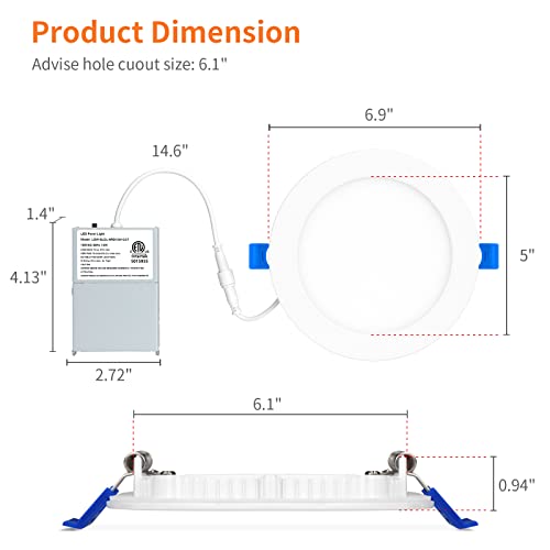 Meconard 6 Inch White 5CCT LED Recessed Lighting with Night Light - Dimmable, IC Rated