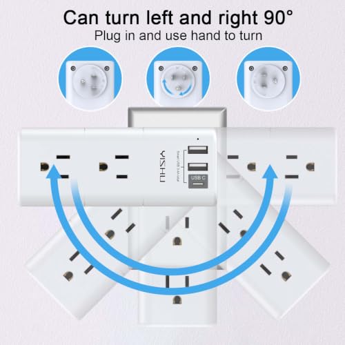 YISHU White USB Multi Plug Outlet Extender with Surge Protector & Rotating Plug