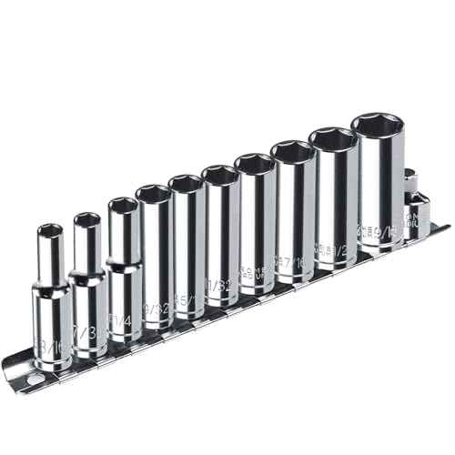 1/4¡± Drive SAE Socket Set, 11PCS Deep Hex Socket Set (3/16¡±-9/16¡±), Cover Most Commonly Sizes, Chrome Vanadium Steel with 3/8¡±F to 1/4¡±M Socket Adapter