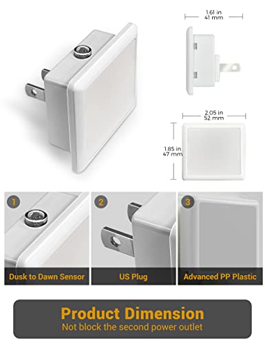 JandCase Warm White 2-Pack Plug-in Night Lights Dusk-to-Dawn Sensor
