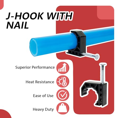 (Pack of 50) EFIELD 1/2-inch Black Color Half Clamp Fixture, J-Hook with Nail For 1/2" PEX Tubing/Pipe Support,(PPSU1807019)