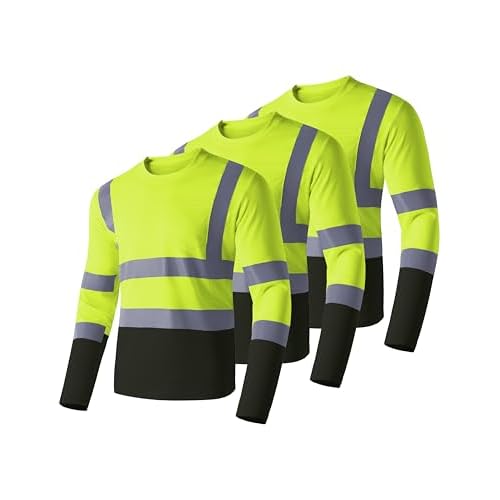 Ubon Hi Vis Shirts for Men, Safety Shirts Long Sleeve High Visibility Reflective Construction Shirts for Work 3-Pack
