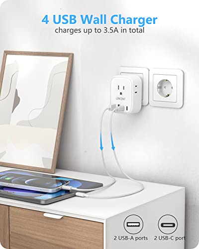 LENCENT European Travel Plug Adapter Type C Foldable 17.5W - US to Europe