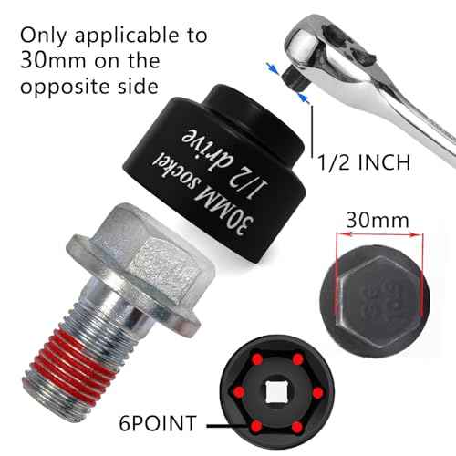 1/2 drive 30mm socket Impact removal axle nut 6 Point, for pulley and semi brake caliper retaining bolts Toyota 3VZ oil cooler Camry LE 4 cylinder the spark plug nuts Lawn Mower blades bolts