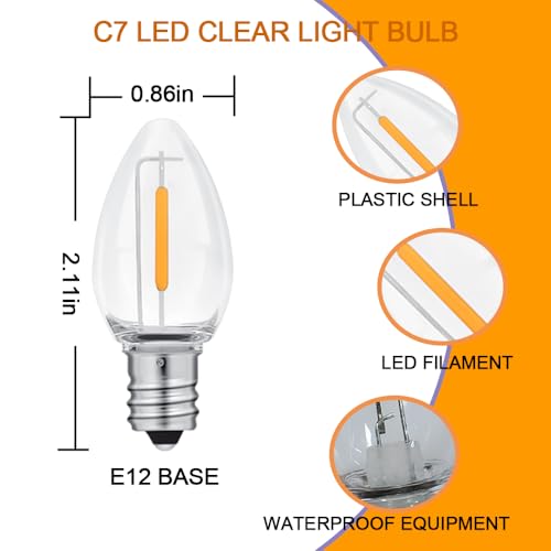 NETEHA 2 Pack 6ft White C7 LED Bulb Holiday Decorative Light Cord