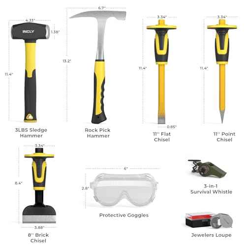 INCLY 8PCS Geology Rock Pick Equipment Kit, 3lb Sledge & 32oz Rock Hammer with 3PCS Concrete Chisel, Safety Goggles, Jewelers Loupe, Rock Hounding Equipment for Splitting, GoldMining, Stone Breaking