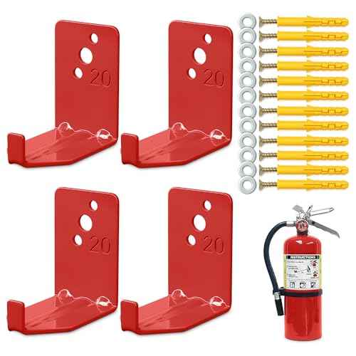 Set of 4 Fire Extinguisher Mount Bracket - 2.36¡È ¡¿ 1.57¡È ¡¿ 2.36¡È Fire Extinguisher Hook, Include Screws and Gaskets, Easy to Install, Hold Up to 20 lb, Good for Workshop, Garage, or Home Use