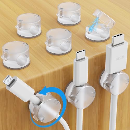 AGPTEK 8 Pack Magnetic Cable Clips Clear Rotatable Cord Holders for Cables