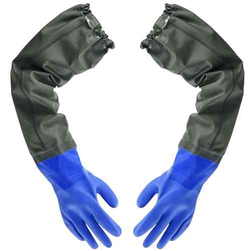 27.2" Long Rubber Gloves, Heavy Duty Chemical Resistant Gloves for Acid Work, Waterproof PVC Material for Durable & Flexible(Blue)