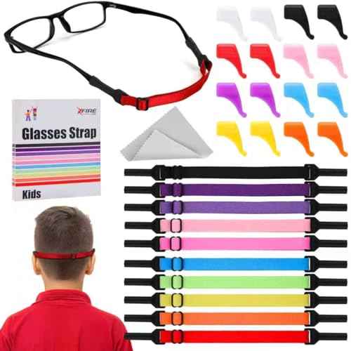 Kid Glasses Straps - 10 Psc Adjustable Eyewear Retainer with 10 pair Ear Hooks, No Tail Eyeglasses Holders Around Neck, Sunglasses Eyewear Retainer for Child&Big Kids (6.8-10in)