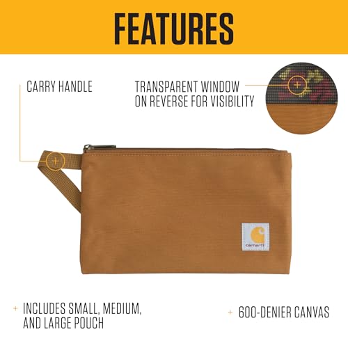 Carhartt Multi-Size Utility Pouch Set with Transparent Mesh Back - Brown, Black, Gravel