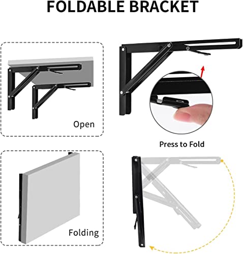 YUMORE 16 Inch Black Folding Heavy Duty Shelf Bracket 2 Pack