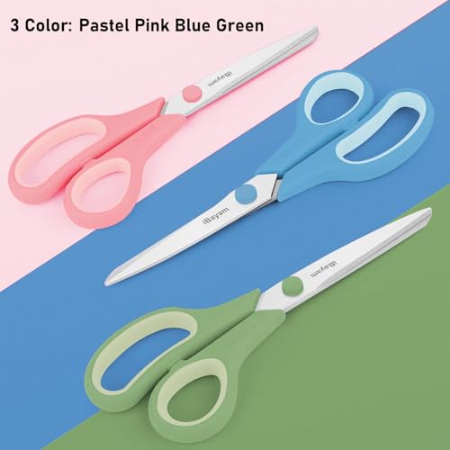 iBayam 8.5-Inch Pastel Heavy Duty Craft Scissors 3-Pack with Sharp 2.5mm Blades