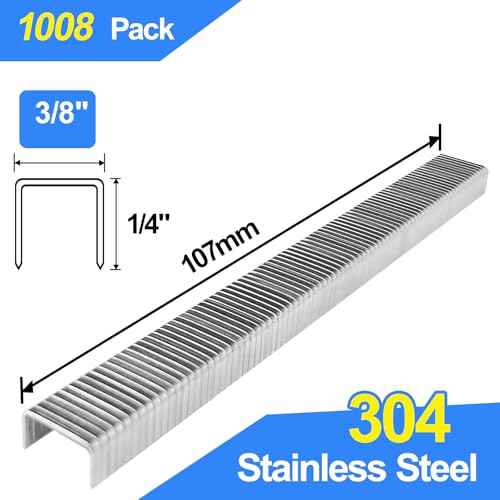 20 Gauge 304 Stainless Steel T/50 Staples - 3/8" Crown Upholstery Staples, 1/4"~9/16" Leg Length, 1008 Counts, Compatible with Staple Gun & T-50 Stapler (1/4"-1008 pcs)