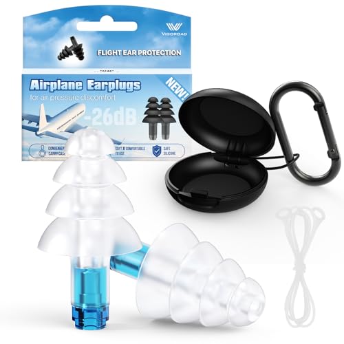 Ear Plugs for Airplane Pressure Relief, Kids 6+, Adults/Small Canal Reusable Airplane Earplugs 26dB, with Silicone Connector Cord, Travel Essentials for Flying, Ear Protection Earplugs