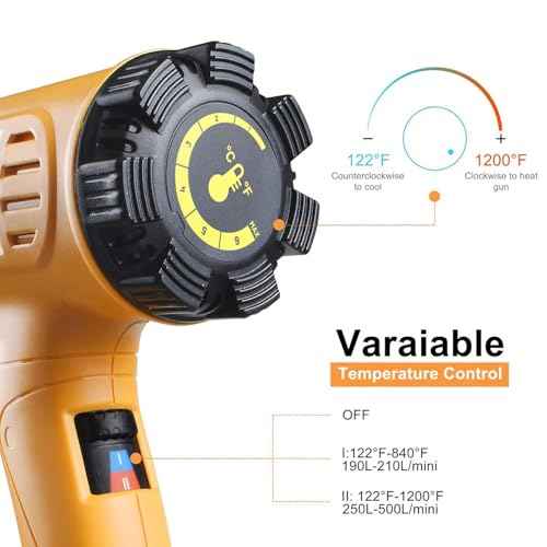 SEEKONE Heat Gun 1800W 122¢µ-1202¢µ£¨50¡É- 650¡ɣ©Fast Heating Heavy Duty Hot Air Gun Kit Variable Temperature Control Overheat Protection with 4 Nozzles for Crafts, Shrinking PVC, Stripping Paint(5.2FT)