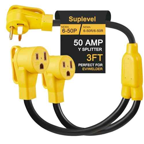 50 Amp Welder Y Splitter Adapter Cord, NEMA 6-50P Male Plug to (2) 6-50R Female with Handle, Heavy Duty 3 Prong Plug to EV Charger Welding, STW 6 AWG, 3FT, ETL Listed