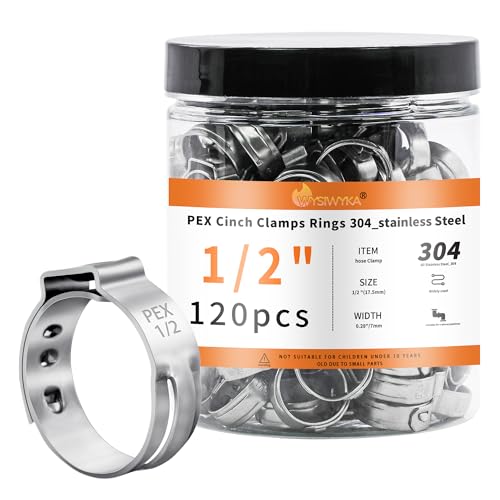 WYSIWYKA 1/2 Inch PEX Crimp Rings Set 120pcs Stainless Steel Hose Clamps