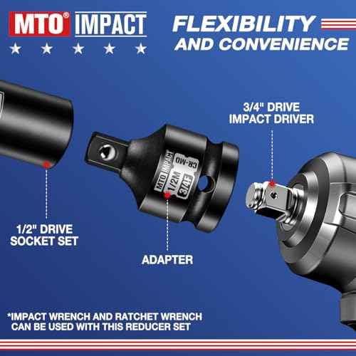 MTO 3/4" Female to 1/2" Male Impact Socket Adapter, 3/4-Inch Impact Socket Adapter Reducer, Chrome Molybdenum Alloy Steel