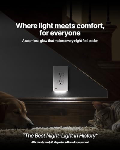SnapPower GuideLight Duplex Outlet Cover with LED Night Light - White - Auto On/Off Sensor