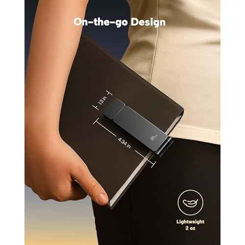 86lux Book Light, Rechargeable Clip-On LED Reading Light for Bed & Night Use - 3 Color Temperatures with Stepless Dimming, Ultralight Bookmark Design for Kids, Book Lovers, Grey