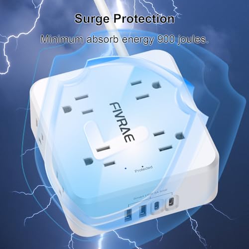 White 10Ft Extension Cord with 8 Outlets & 4 USB Ports - Surge Protector