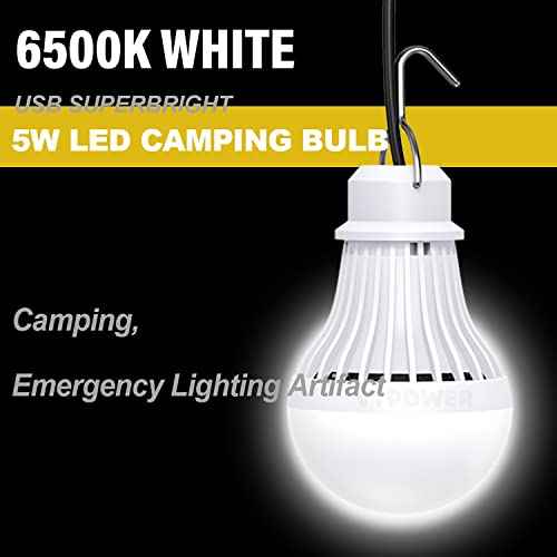 USB LED Light Bulb Camping Latern Outdoor Light with Simple Switch, Portable LED Bulb 5V 5W for Garage Warehouse Car Truck Fishing Boat Outdoor Emergency Light White Lamp 2.5m/8.2ft¡¦