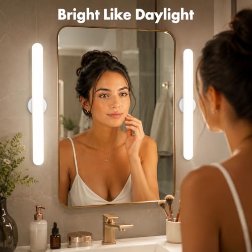 cambk Set of 2 White Vanity Makeup Lights Rechargeable LED Mirror Lighting