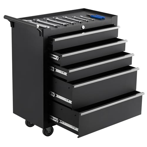 ActiveTrail Heavy-Duty 5-Drawer Rolling Tool Chest with Locking Cabinet - Black
