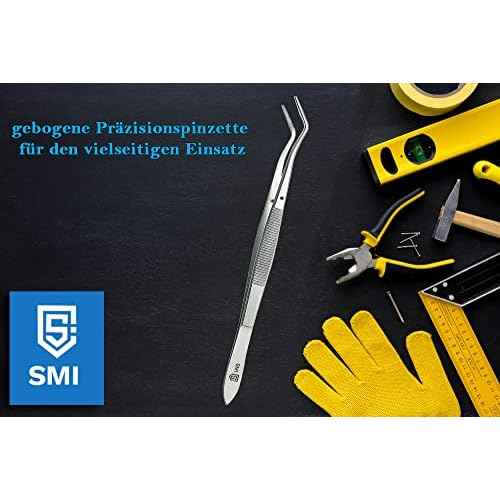 SMI 16cm Precision Tweezers Curved Professional Tweezers Industrial Hobby Tweezers Stainless Steel DIY Serrated Tip